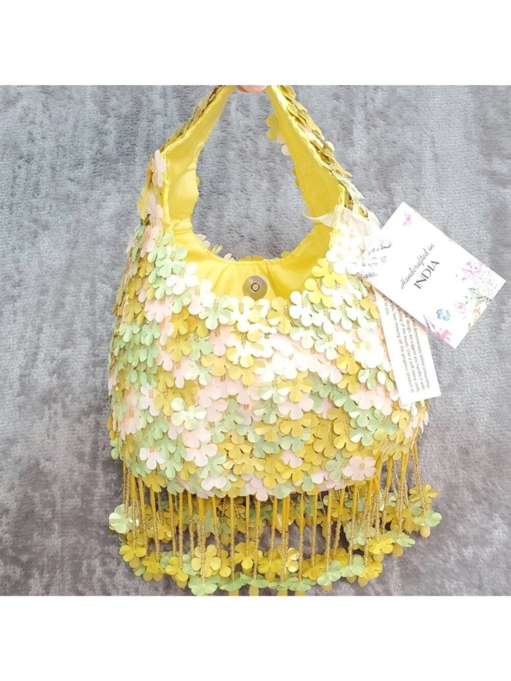 Handcrafted Viral TikTok Beaded Bag Made in India Yellow Flowers Fairy Cottage
